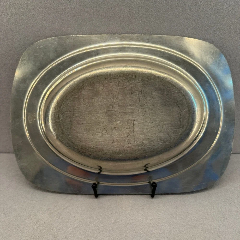 Mulholland Pewter Oval Dish 1907 K Scrollwork Border‎ Vintage Metalware Tray